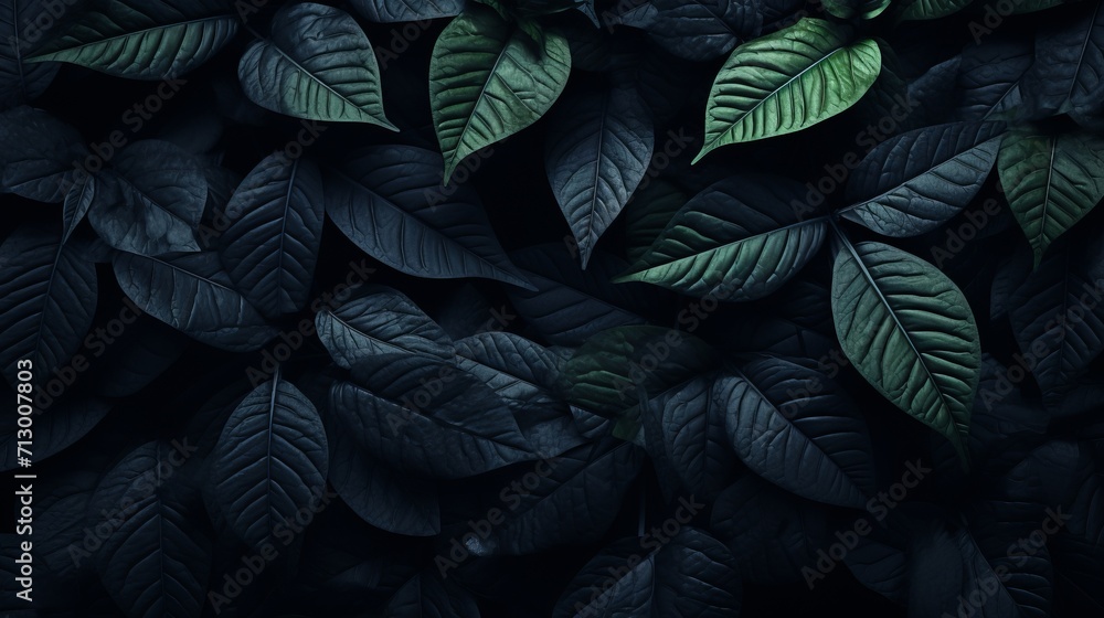 Fototapeta premium Abstract black tropical leaves texture for dark nature background with copy space.
