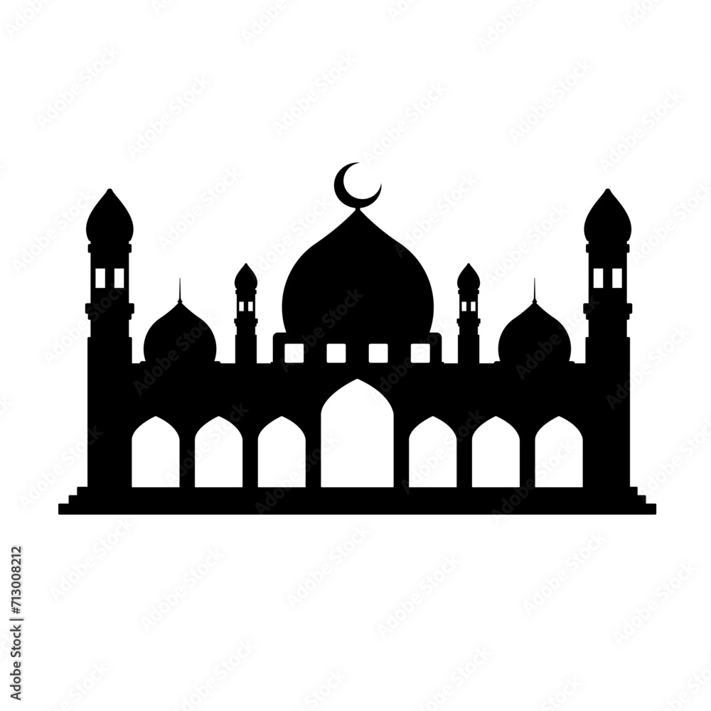 Mosque silhouette icon vector. Mosque building icon for symbol eid mubarak celebration. Ramadan design graphic in muslim culture and islam religion