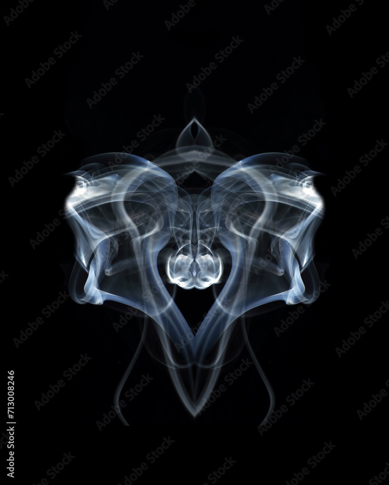 Symmetrical abstract photography of shapes acquired by smoke on a black background. Symmetrical abstract photography of shapes acquired by smoke on a black background.
