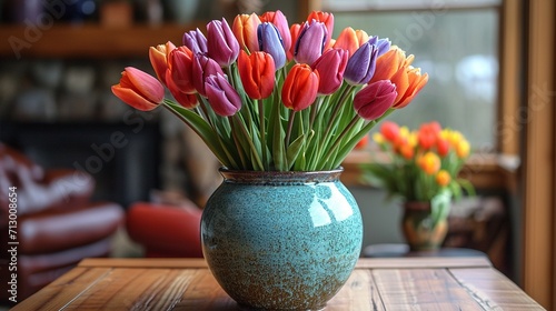 Symphony of Petals: Tulips on a Rustic Table © wajhe