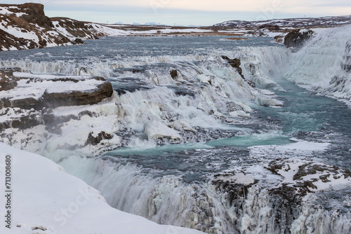 Gullfoss waterfall in Iceland in winter conditions