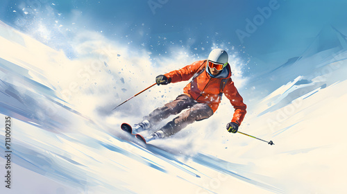 Skier on piste running downhill © Hazel