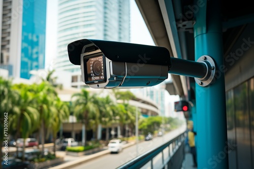 Urban city street traffic camera capturing speeding violation for speed control and monitoring photo