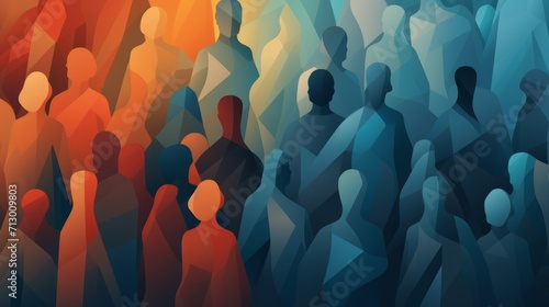 Inclusive society: stylized illustration of diverse crowd emphasizing individual differences and equal opportunities

 photo