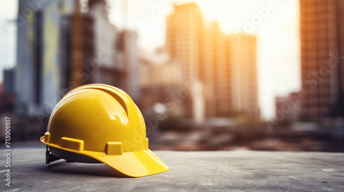 Workman yellow safety helmet for construction site photo