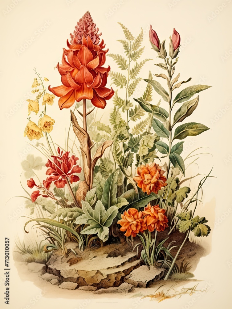 Antique Plant Illustrations: Vintage Landscape with Rustic Flora