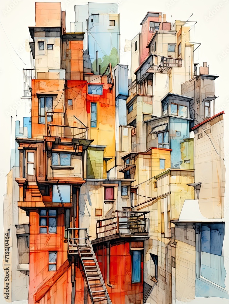 Artisan Cityscape Sketches: Urban Unfoldings in Captivating Wall Art