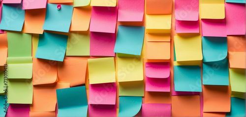 background of colorful sticky notes, Organized Work Area, post-it display, Creative Work Environment photo