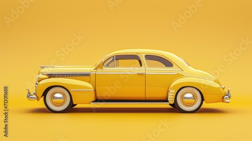 RETRO vintage yellow car model, luxury transport in chic style on a gradient yellow background