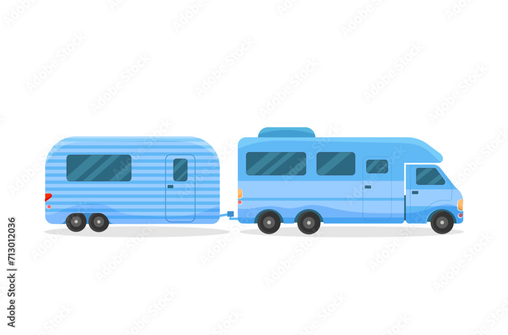 Mobile home on wheels for outdoor adventures. Travel recreational vehicle vector illustration