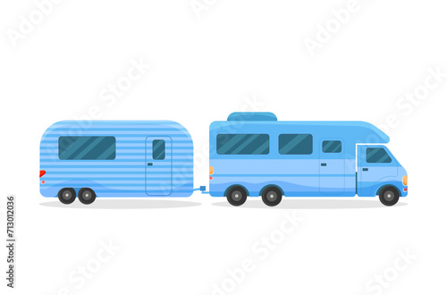 Mobile home on wheels for outdoor adventures. Travel recreational vehicle vector illustration