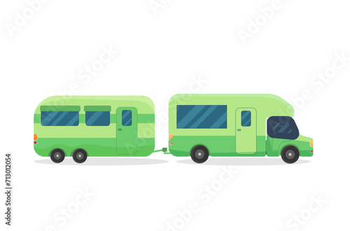 Mobile home on wheels for outdoor adventures. Travel recreational vehicle vector illustration