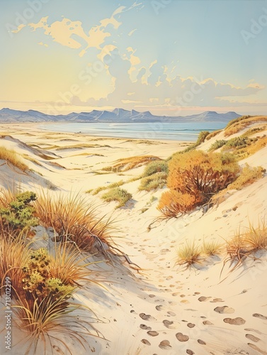 Sunny Sands Vintage Art Print: Beachy Sand Dune Craft Wall Art