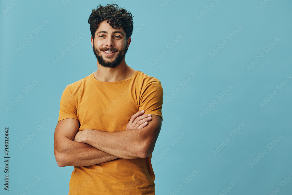 Fototapeta premium Background guy men face portrait happy business cheerful person expression smile young beard adult