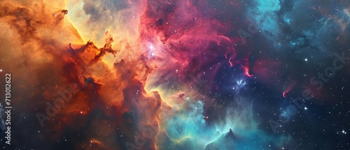 Panorama colorful background with nebula galaxy space. Generative AI © Zero Zero One