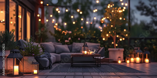 View over cozy outdoor terrace with outdoor