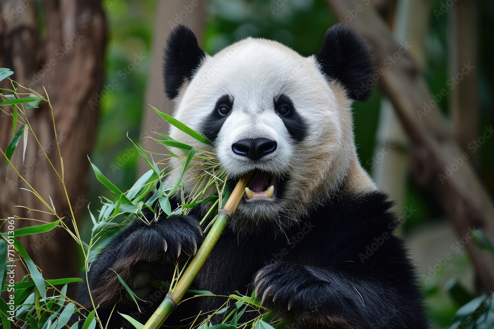 A panda chewing on bamboo A panda chewing on bamboo