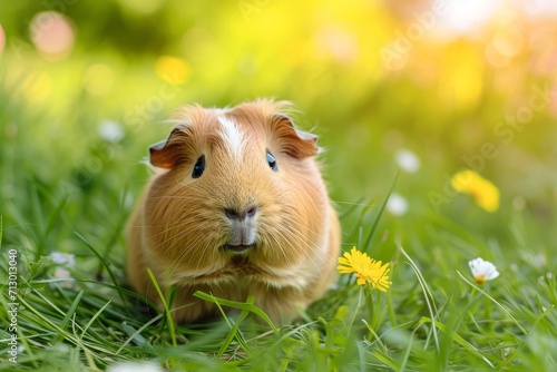 A cute guinea pig enjoying a sunny day.