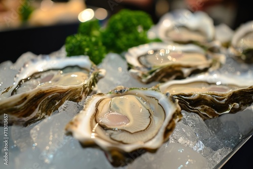 Fresh oysters on a bed of ice.