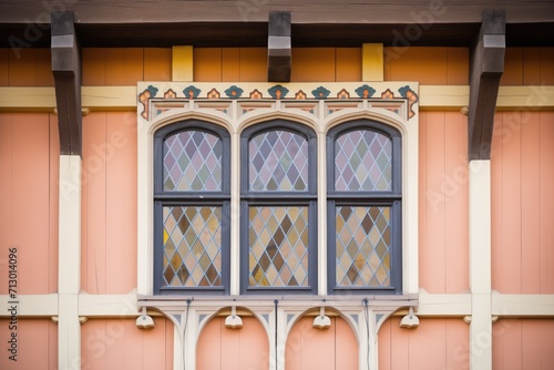 closeup of tudor window patterns and mullions photo