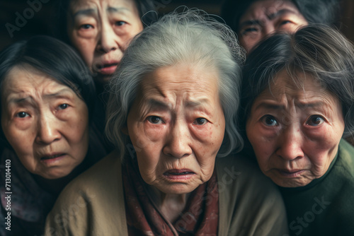 Closeup portrait of asian sad elderly women