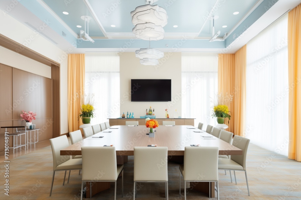 Fototapeta premium conference room with twotiered table arrangement for large meetings