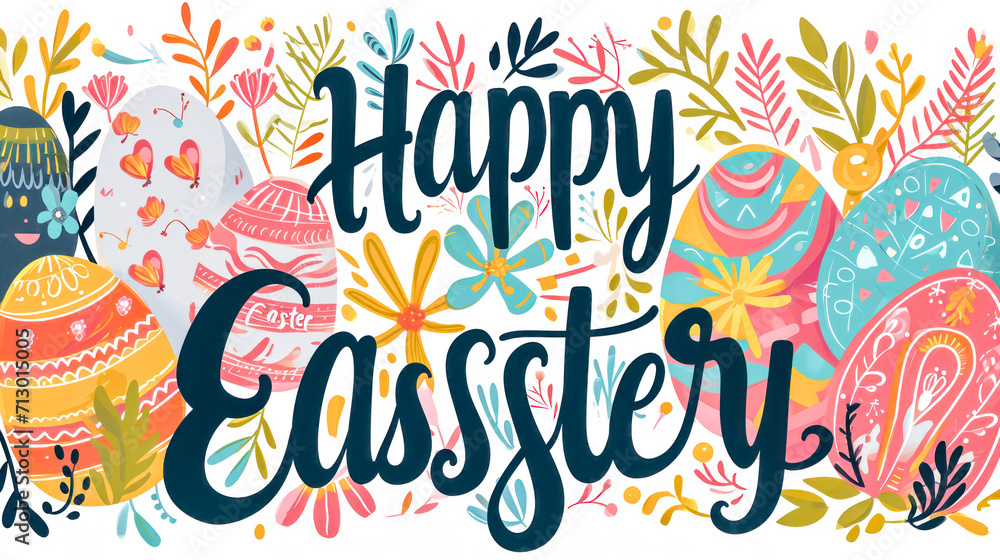 Easter Greeting Card Happy Easter Illustration Graphic Fröhliche Ostern Banner Wallpaper Double-Card Background Brainstorming Family Digital Art Magazine Poster 