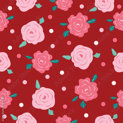 cute pink red roses seamless pattern vector illustration for decoration invitation greeting birthday party celebration wedding card poster banner textiles wallpaper paper wrap background