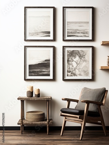 Charcoal-Drawn Ocean Views  Vintage Landscape Wall Art Collection