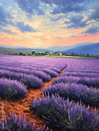 Classic Provence Lavender Art: Vintage Landscape Showcase with Lavender Blooms