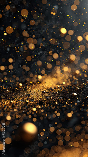 Immerse yourself in a UI background that showcases a photorealistic mix of gold and black gradient spots  creating an ethereal atmosphere. The aperture setting is wide open  allowing for a shallow dep
