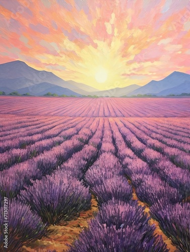 Classic Provence Lavender Art: Vintage Painting of Refreshing Lavender Fields
