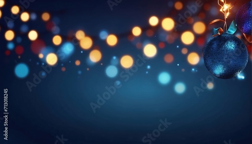 Garland bokeh lights over dark blue background