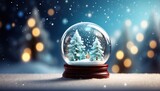 Xmas winter Glass snow globe with soft focus light and bokeh background