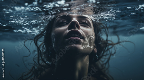 Woman drowning: Concept of Depression, Overwhelm, and Burnout © tiagozr