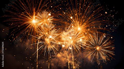 Happy New Year  burning fireworks with bokeh light background