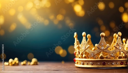 Golden crowns decoration with soft focus light and bokeh background photo