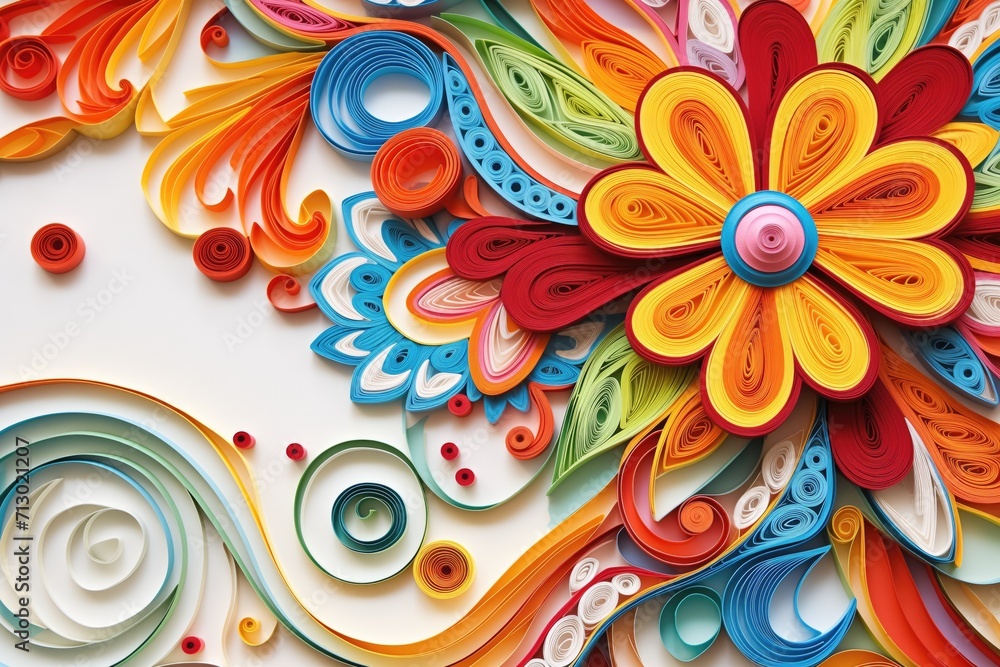 closeup of quilled paper artwork with swirling designs closeup of quilled paper artwork with swirling designs