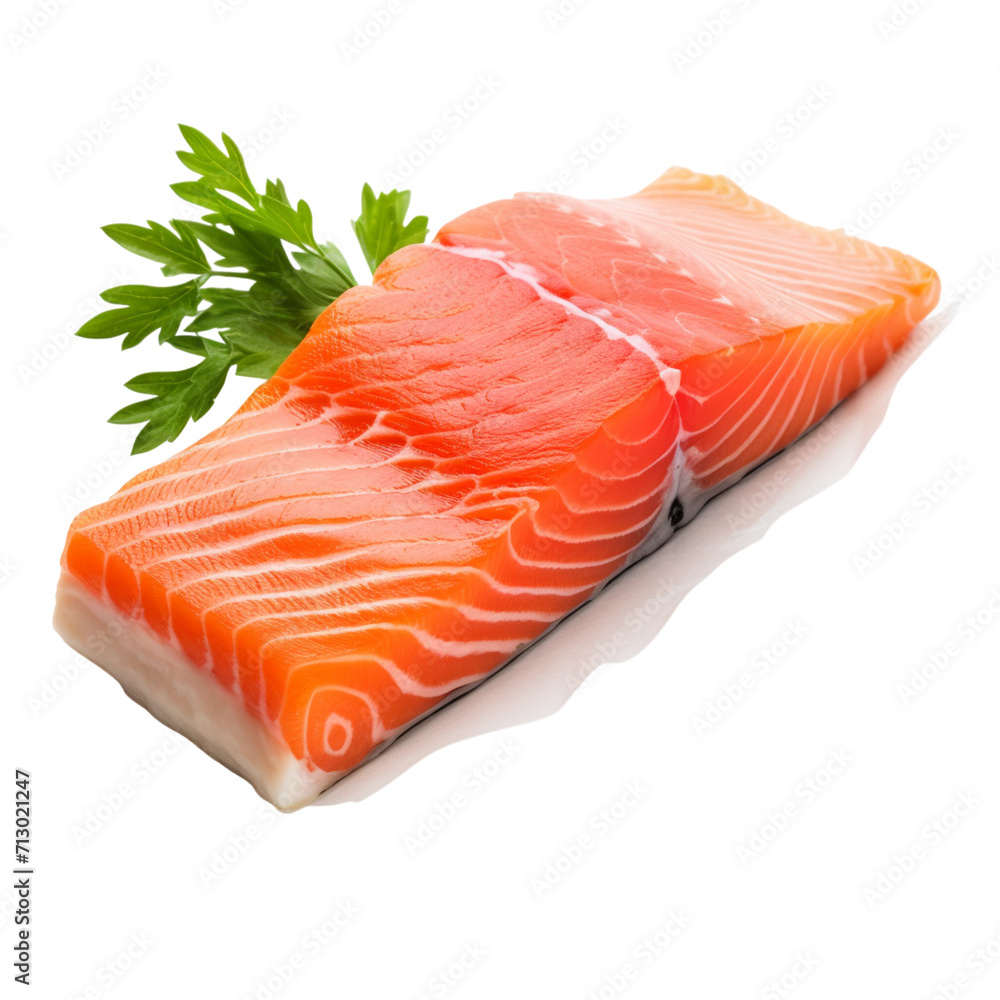 Raw salmon fillet, isolated transparent PNG, Generative AI Raw salmon fillet, isolated transparent PNG, Generative AI