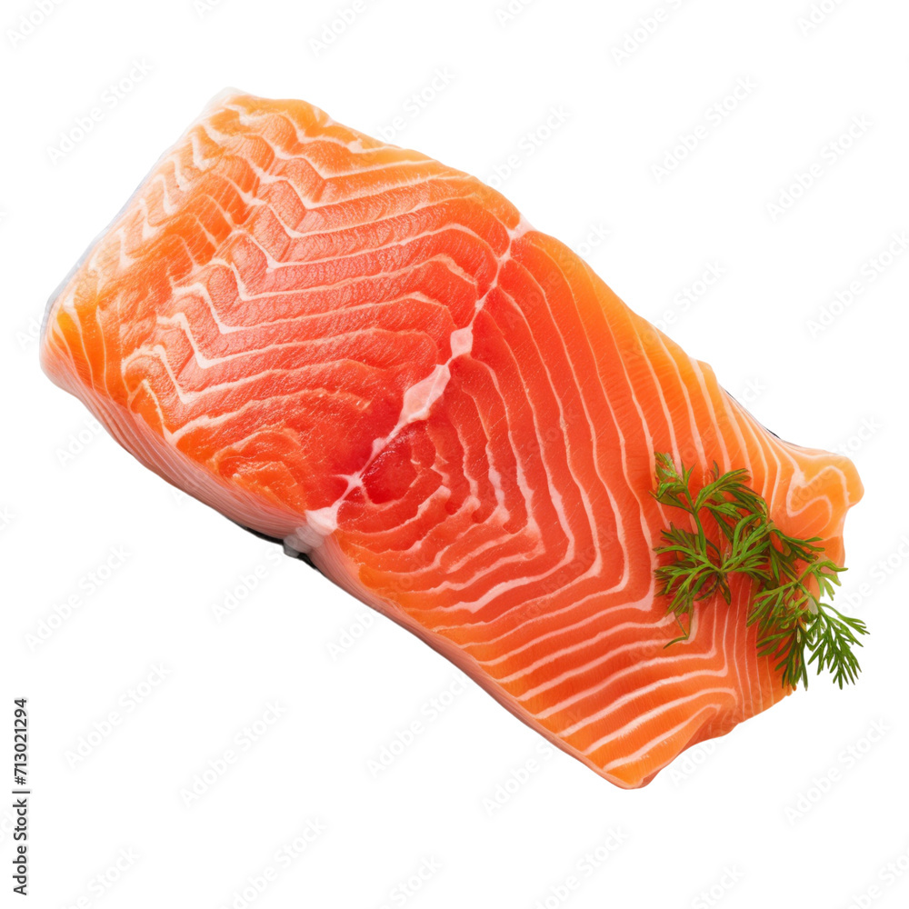 Raw salmon fillet, isolated transparent PNG, Generative AI Raw salmon fillet, isolated transparent PNG, Generative AI
