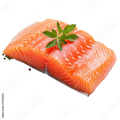 Raw salmon fillet, isolated transparent PNG, Generative AI photo