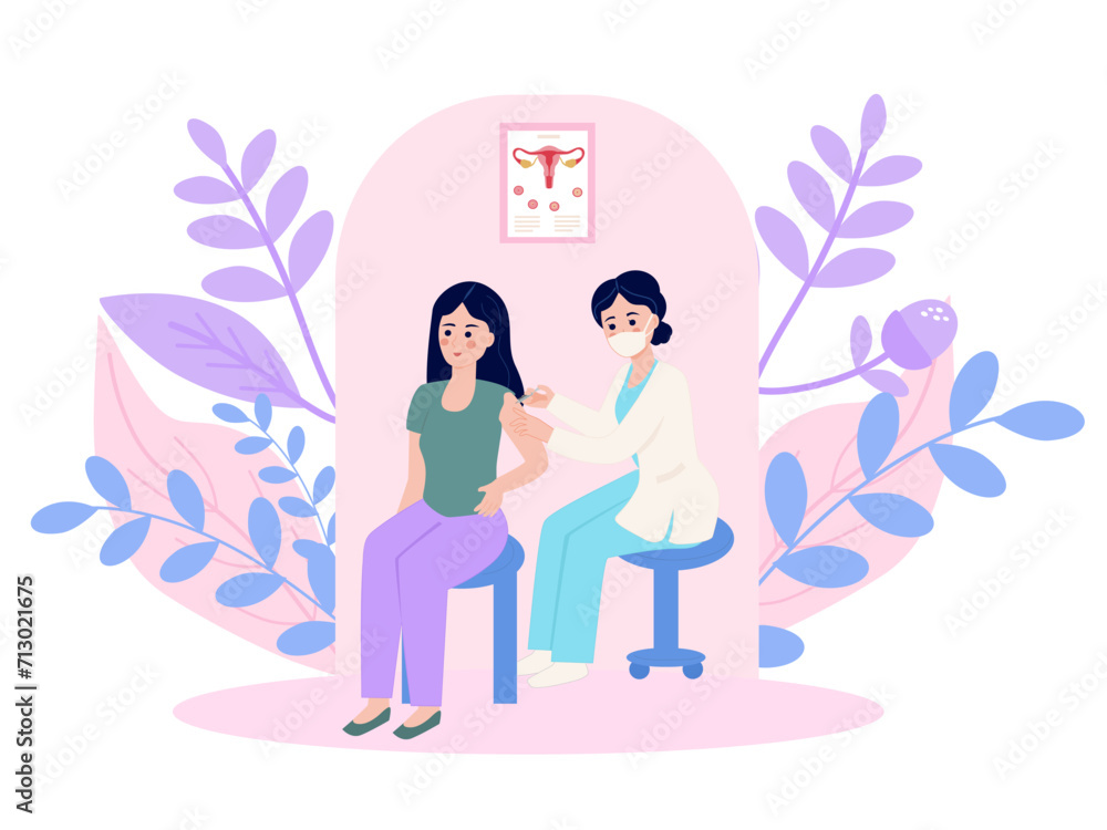 A doctor is giving a woman a vaccination against cervical cancer. A doctor is giving a woman a vaccination against cervical cancer.