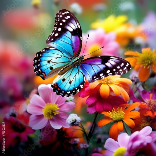 Nice colored butterfly and flower image Generative AI
