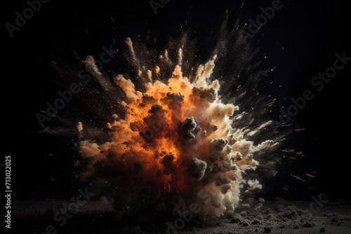 An explosion with a bullet on a dark background. Generative AI photo