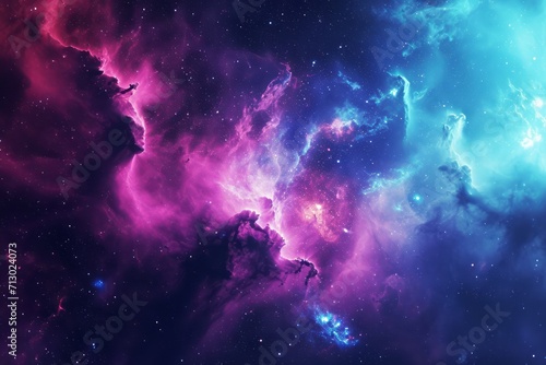 Nebula stardust wallpaper, blue, purple and magenta galaxy. Generative AI