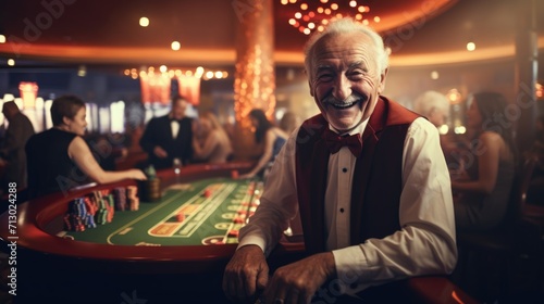 A rich handsome retired man in a casino