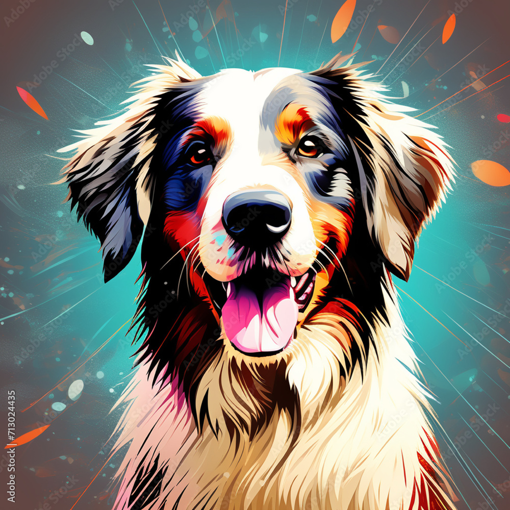 colorful dog in pop art style. AI Generated