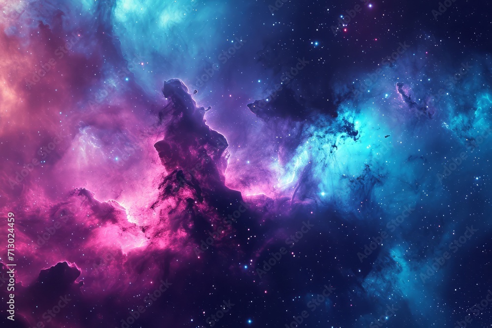 Nebula stardust wallpaper, blue, purple and magenta galaxy. Generative AI - obrazy, fototapety, plakaty 