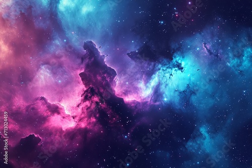 Nebula stardust wallpaper, blue, purple and magenta galaxy. Generative AI