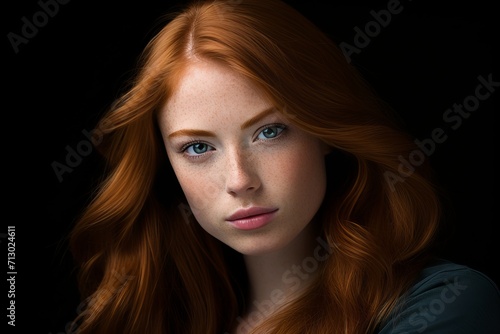 Closeup Portrait of Captivating Red-Haired Woman with Delicate Freckles in Stunning Beauty Shot